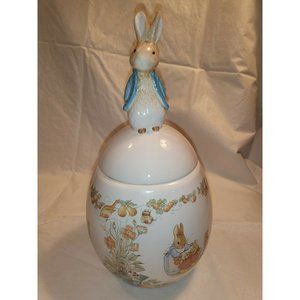 Vintage 1996 Teleflora Porcelain Beatrix Potter Peter Rabbit Egg Shaped Canister